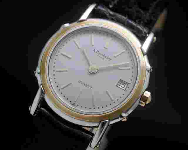 Alexis Barthelay Near NOS Ladies' 18K gold bezel vintage quartz NOS SERVICED WARRANTY French design super dainty beautiful gray dial!