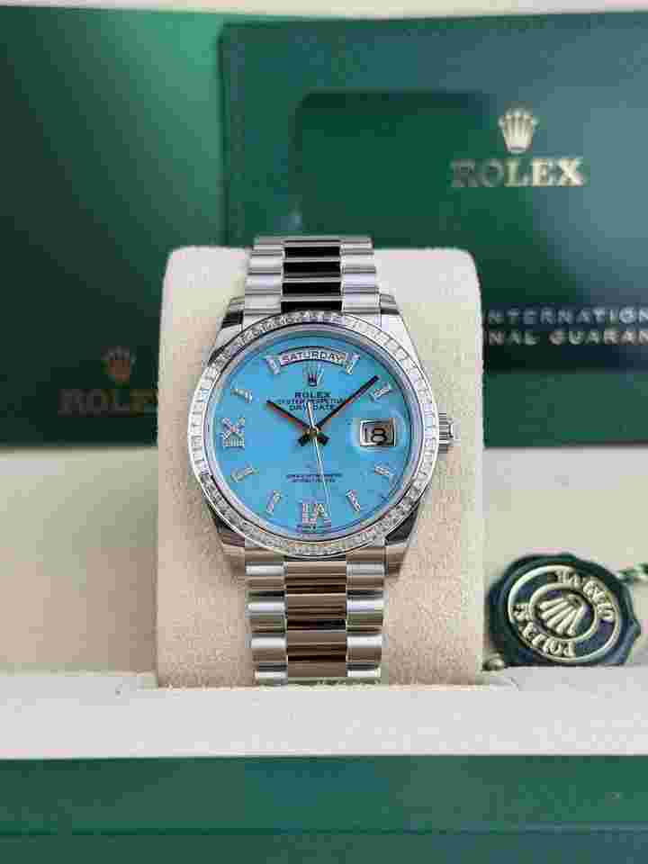 Rolex Day-Date II 36 Blue Turquoise VIIX Diamond President Preowned 2025 128396TBR
