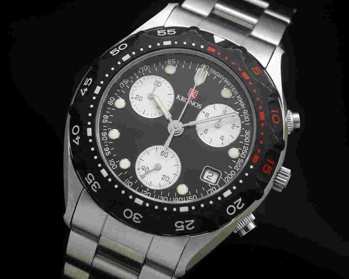 Kronos New Old Stock Diver chronograph Panda dial quartz vintage NOS SERVICED WARRANTY This movement was used by Omega Tag-Heuer Tissot etc.