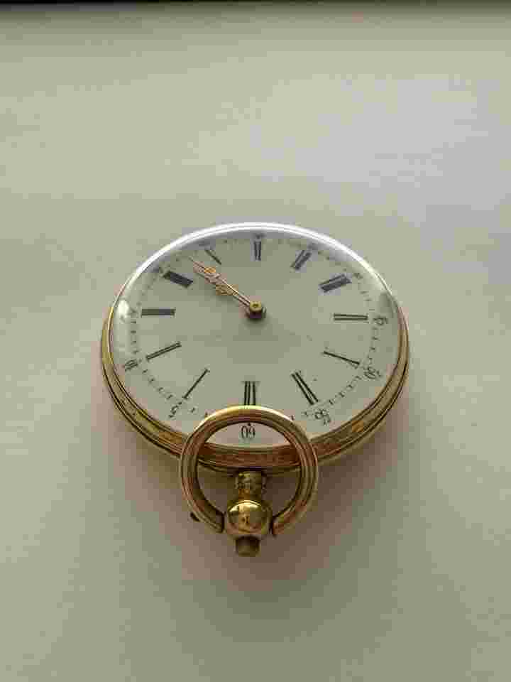 Noname Antique 18K Gold Swiss Hunter Pocket Watch Lépine Cylinder Esc. Niello Engraving Swiss Hallmarked