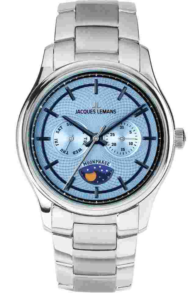 Jacques Lemans 1-2213N Armbanduhr für Herren Derby mit Mondphase Stahl/Blau