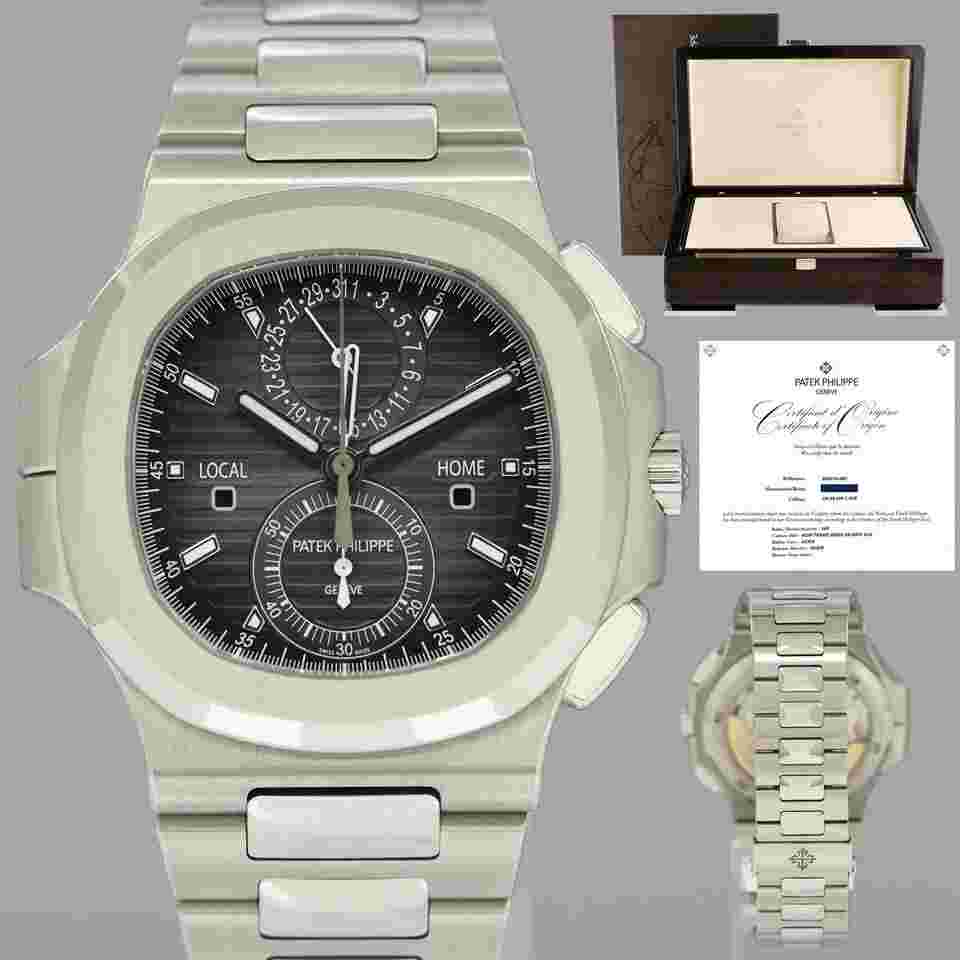 Patek Philippe Nautilus MINT PAPERS Nautilus 5990/1A-001 Grey Dial 40.5mm Travel Time Chronograph Stainless Steel Watch Box