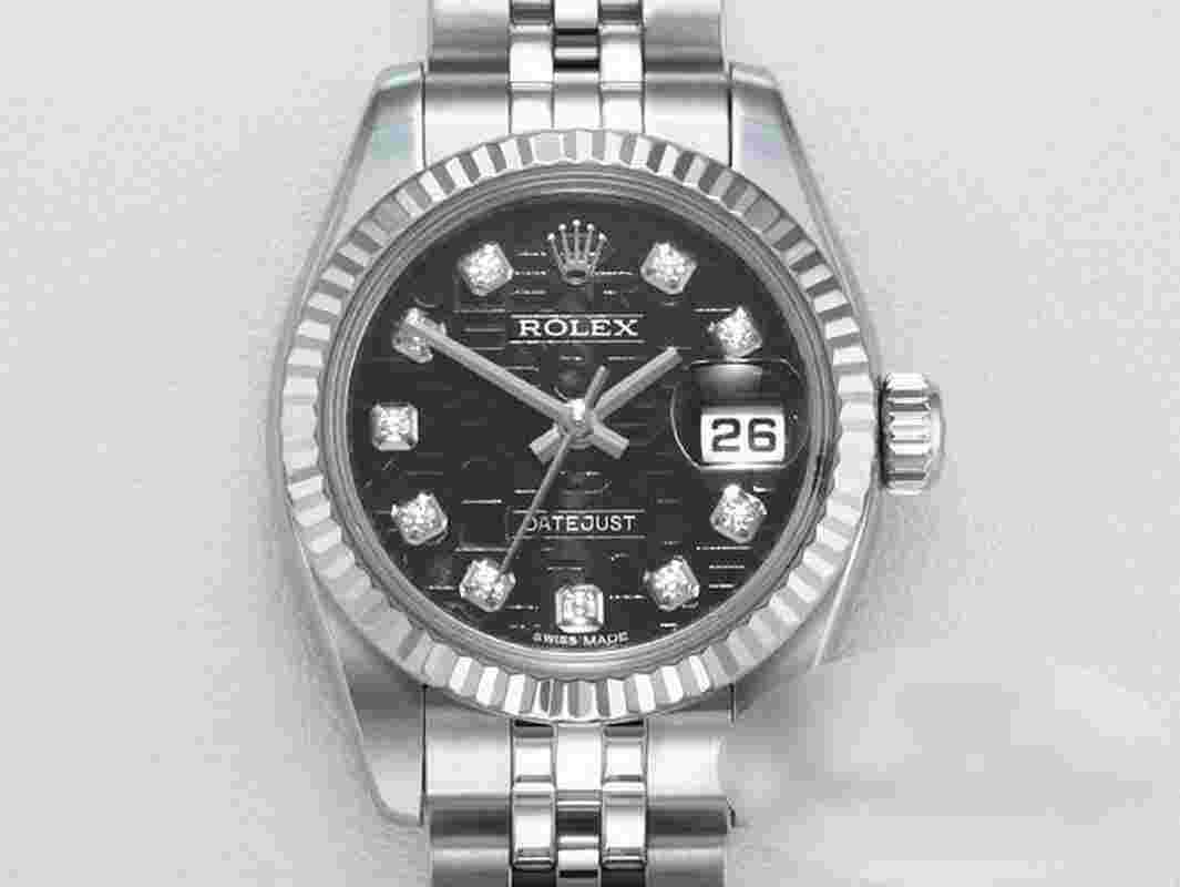 Rolex Lady-Datejust 179174 Edelstahl Weissgold 750 Diamanten Automatik Stainless Steel 18kt White Gold Jubilé-band Chronometer Oyster Black Dial