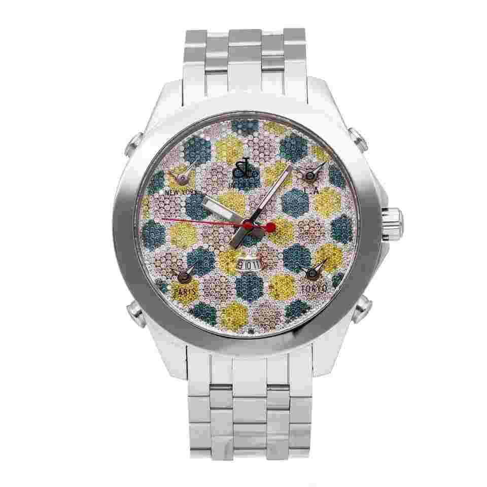 Jacob & Co. Five Time Zone 5 Time Zone Stainless Steel Diamond Dial 47mm Quartz Men's Watch JC61