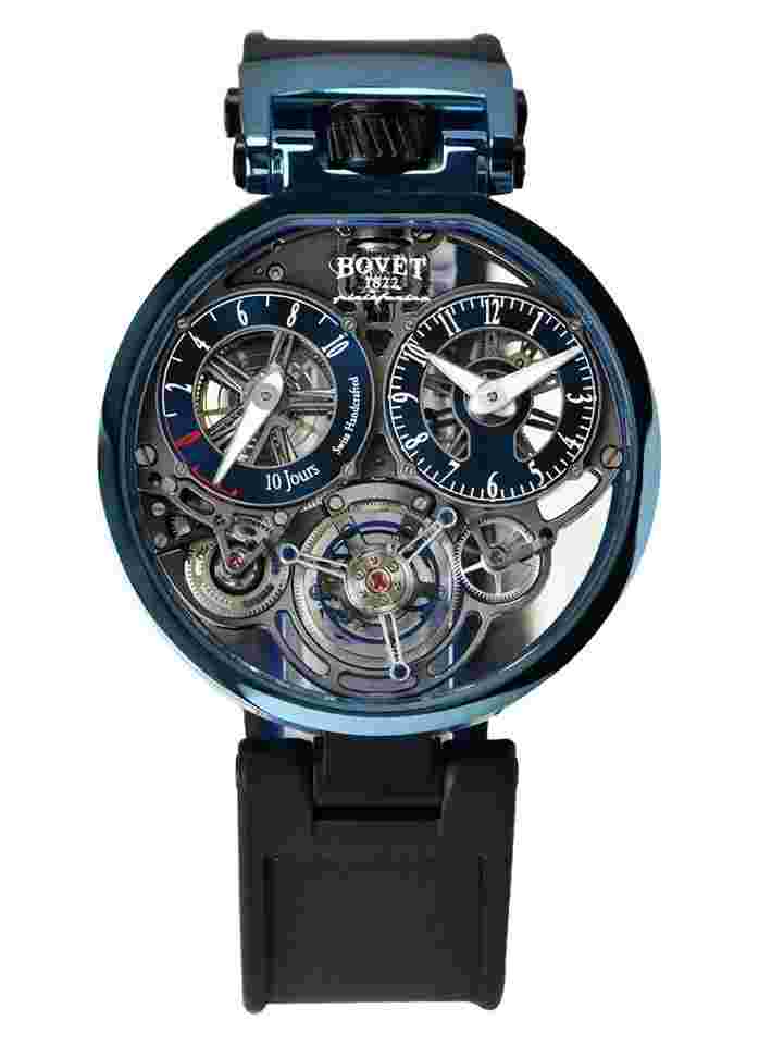 Bovet Pininfarina Ottantasei Tourbillon in Blue PVD-coated Titanium Black Rubber Strap with Openwork Dial