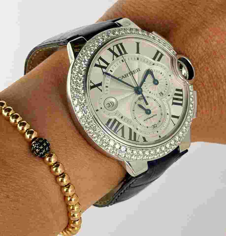 Cartier Ballon Bleu 44mm 18k WeissGold Factory Diamonds Full Set RRP 45000 Eu