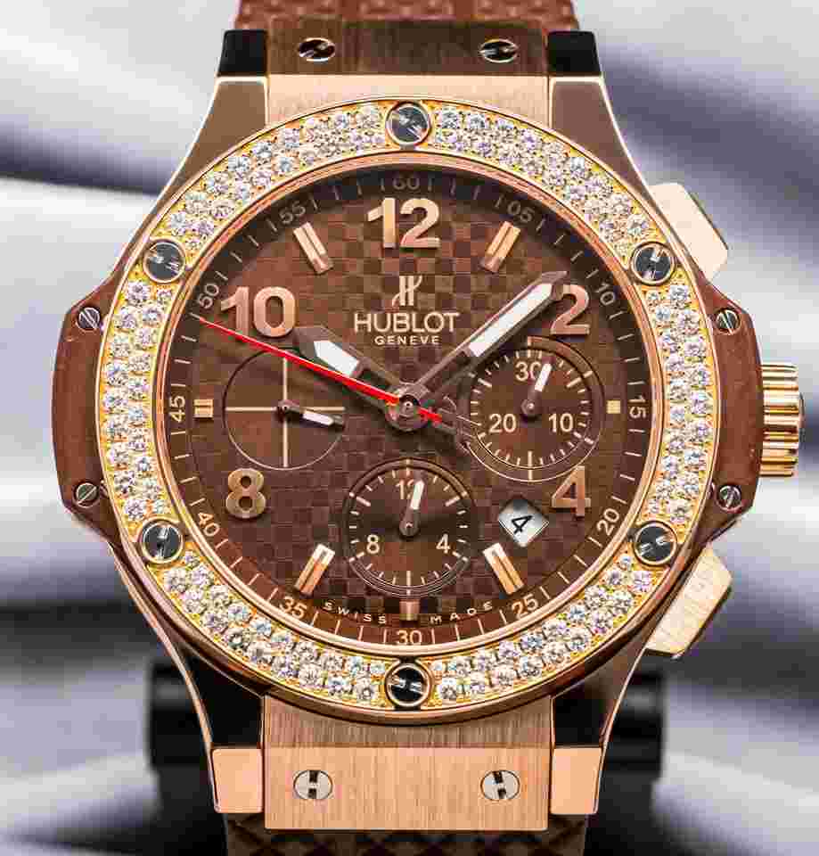 Hublot Big Bang 44 mm Rose Gold $44K MSRP Cappuccino Brown Carbon Fiber Diamonds Special Edition