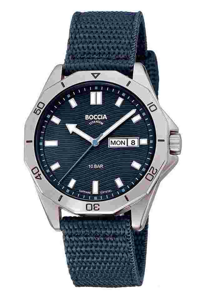 Boccia 3680-01 Titan-Armbanduhr für Herren mit Saphirglas 10 bar Blau