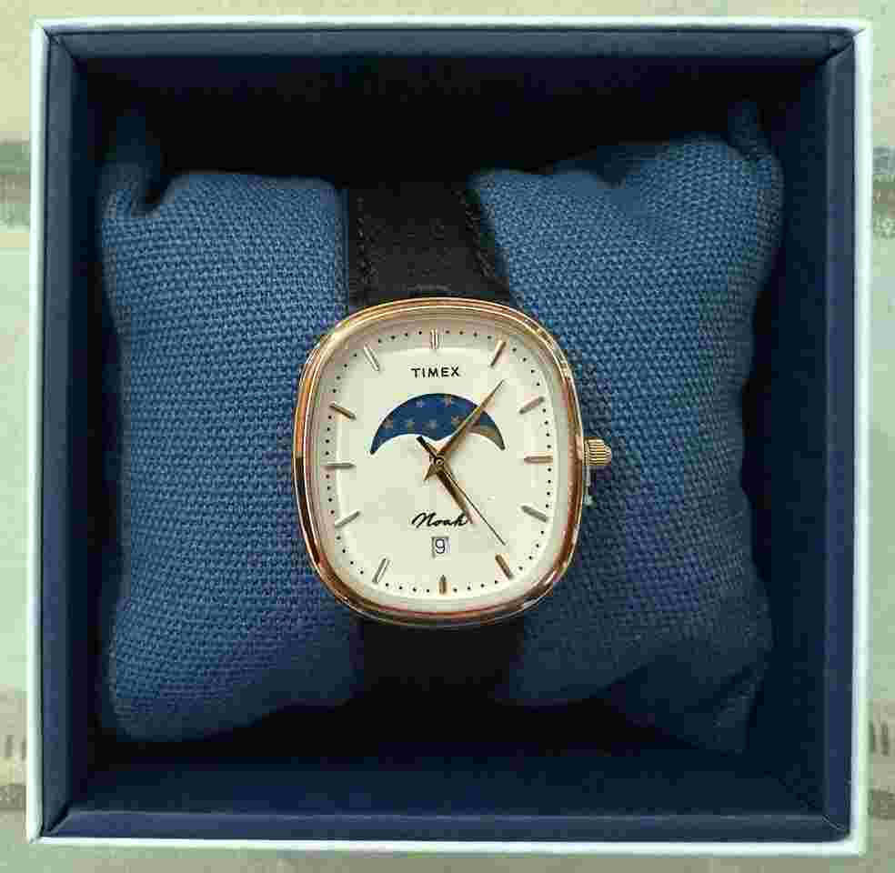 Timex Noah x Timex Oval Moon Phase Watch Gold Black Strap