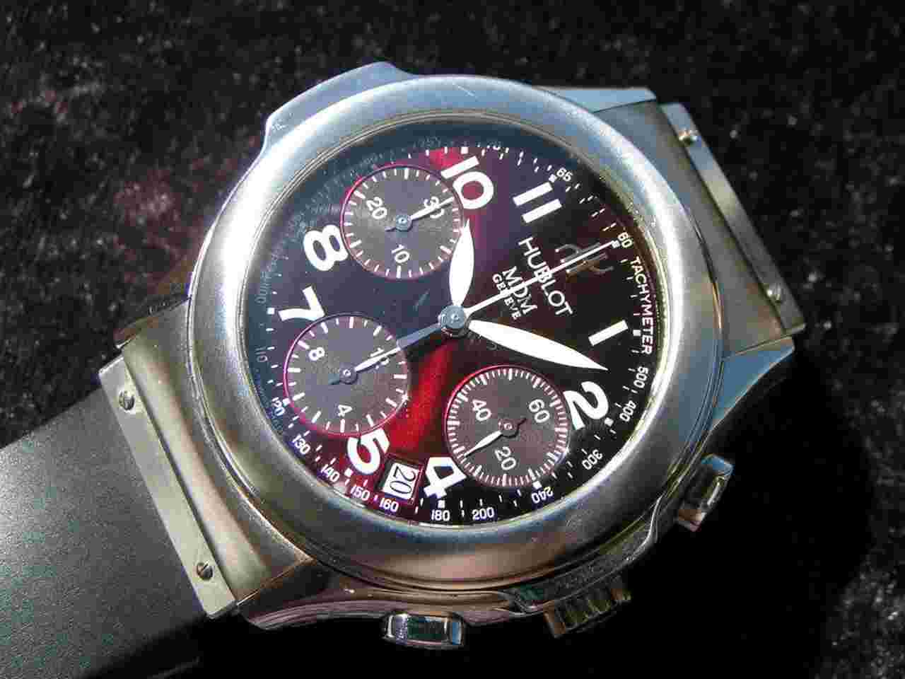 Hublot Elegant MDM Chronograph 1810.1 Steel red deal Granate rotes Ziffernblatt