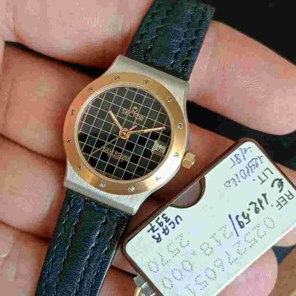 Sector Lady Quartz mod. SILVERSTONE st.steel/Gold Plated - Vintage 90 NOS Black/grey checkered dial with date at 3 o'clock.