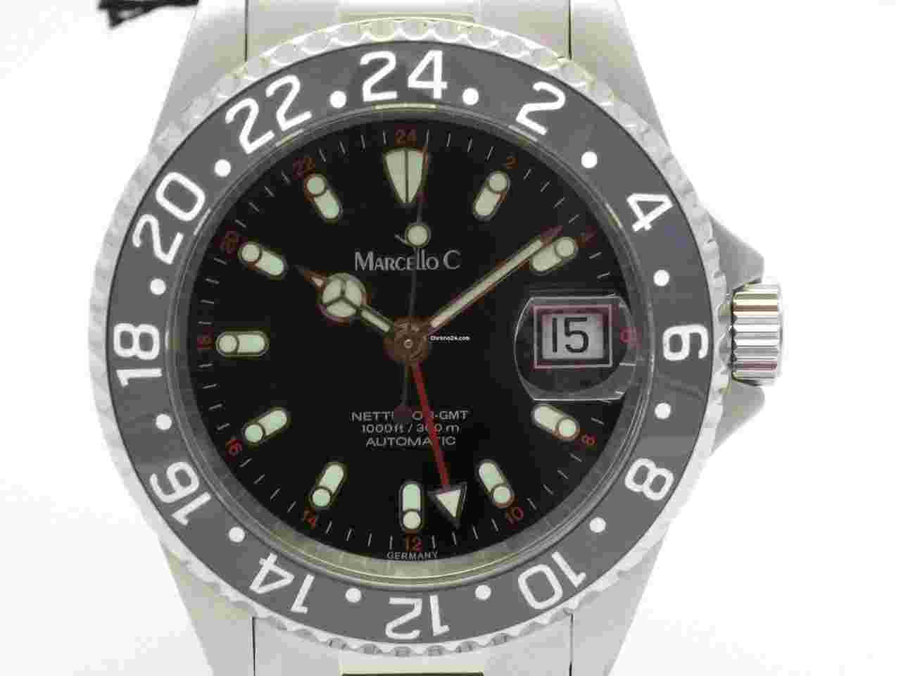 Marcello C. Nettuno 3 GMT" 40mm. case/ceramic 24hrs. bezel. New onwron