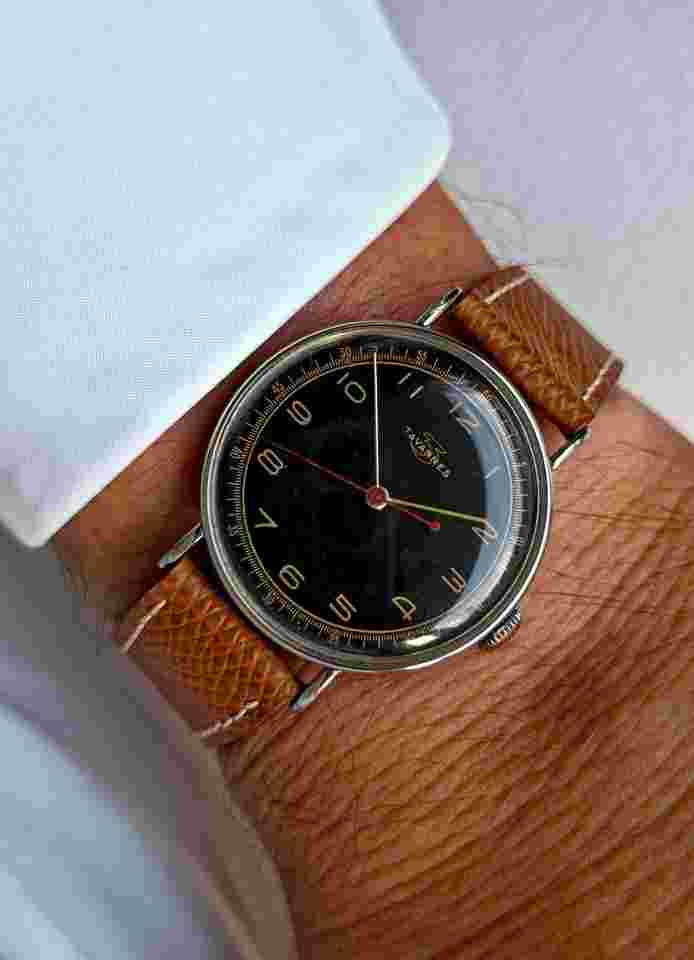 Tavannes GILD BLACK DIAL 8721 MILITARY 1930 PATENTED 26514