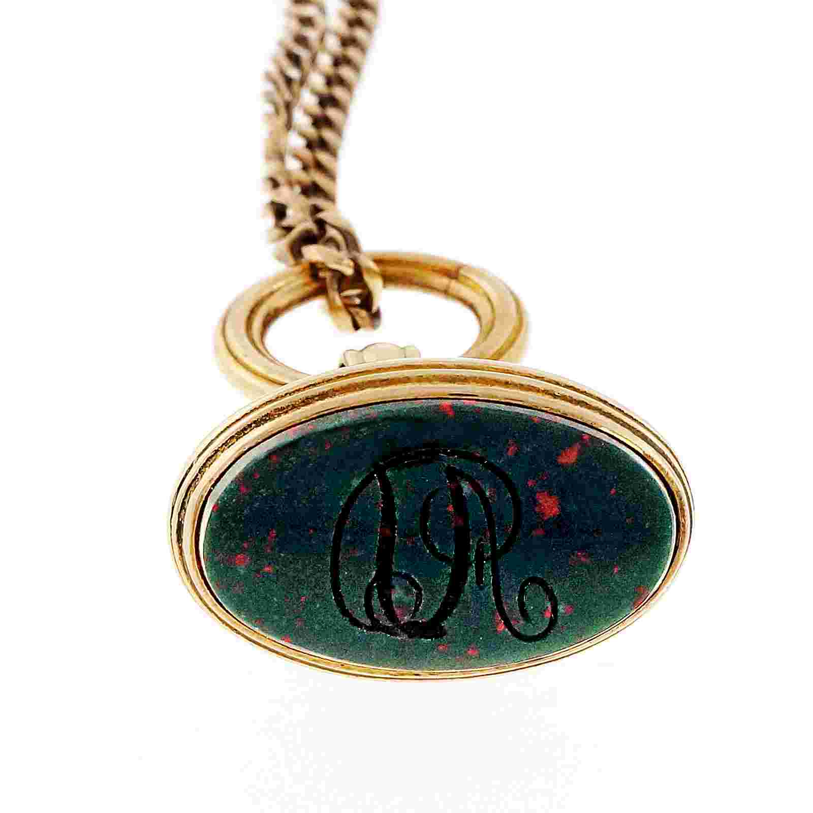 Victorian Estate Pink Rose Gold Bloodstone Watch Fob Pendant