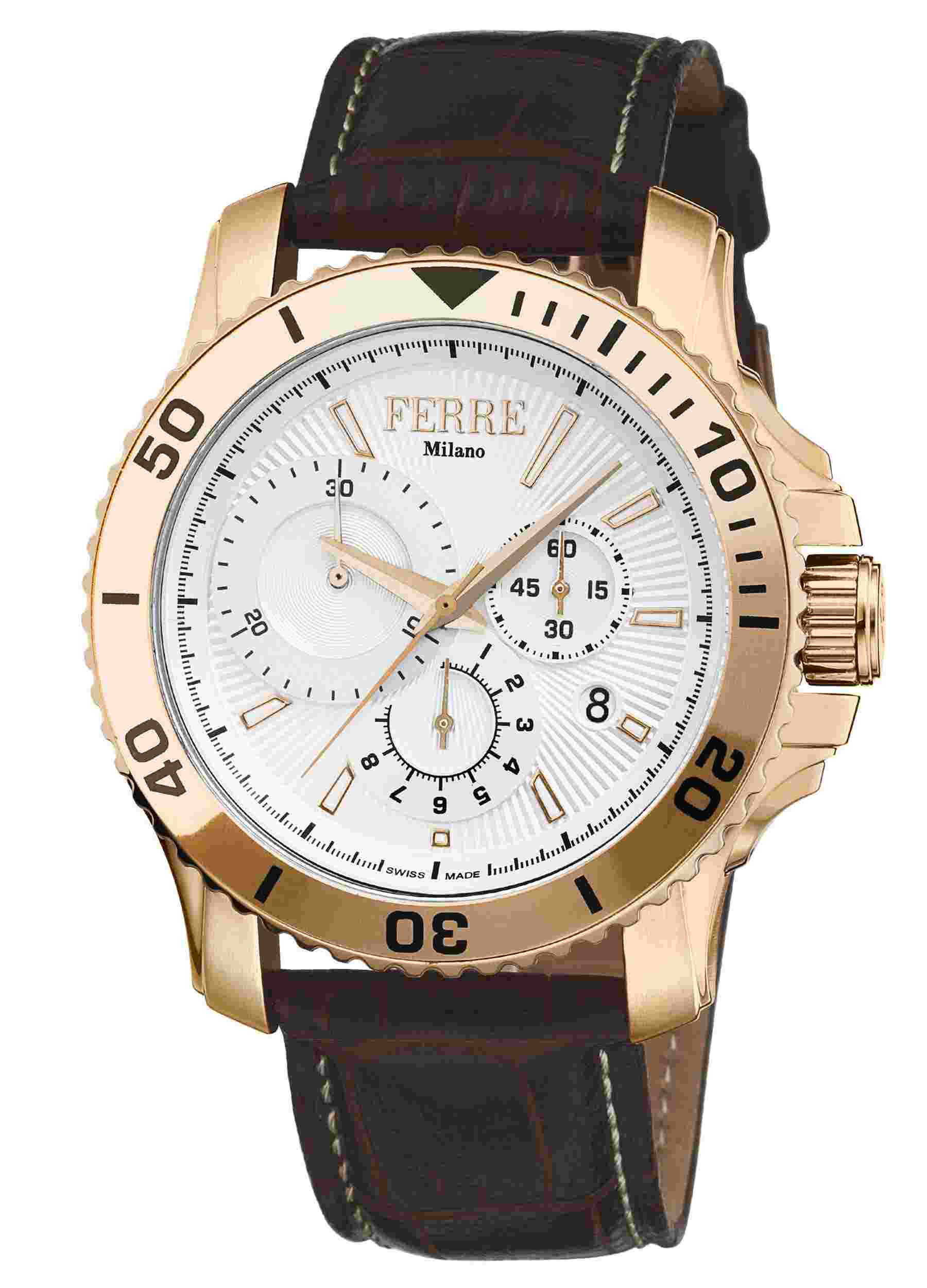 Ferre Milano White Dark Brown Calfskin Leather FM1G070L0021 Watch