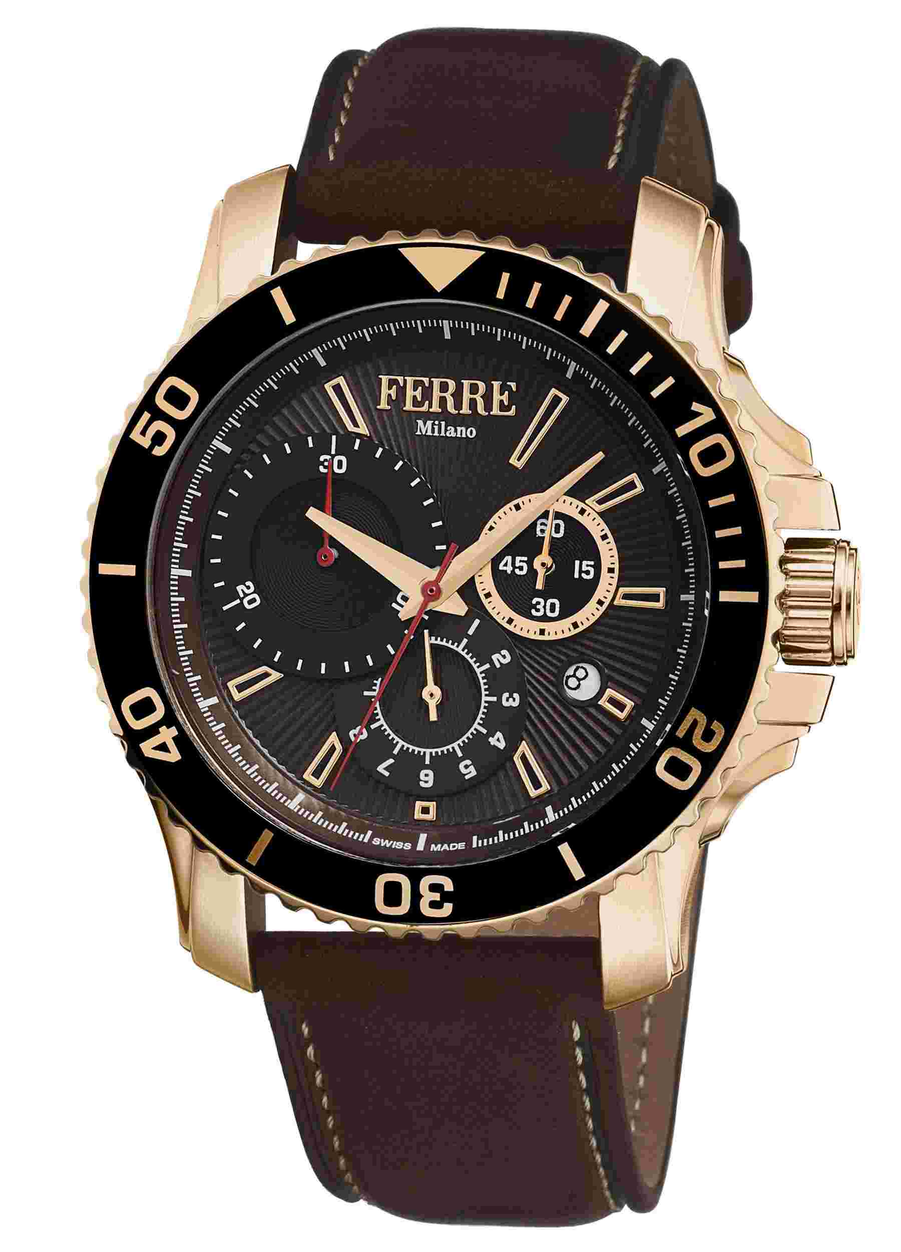 Ferre Milano Chocolate Dark Brown Calfskin Leather FM1G070L0051 Watch