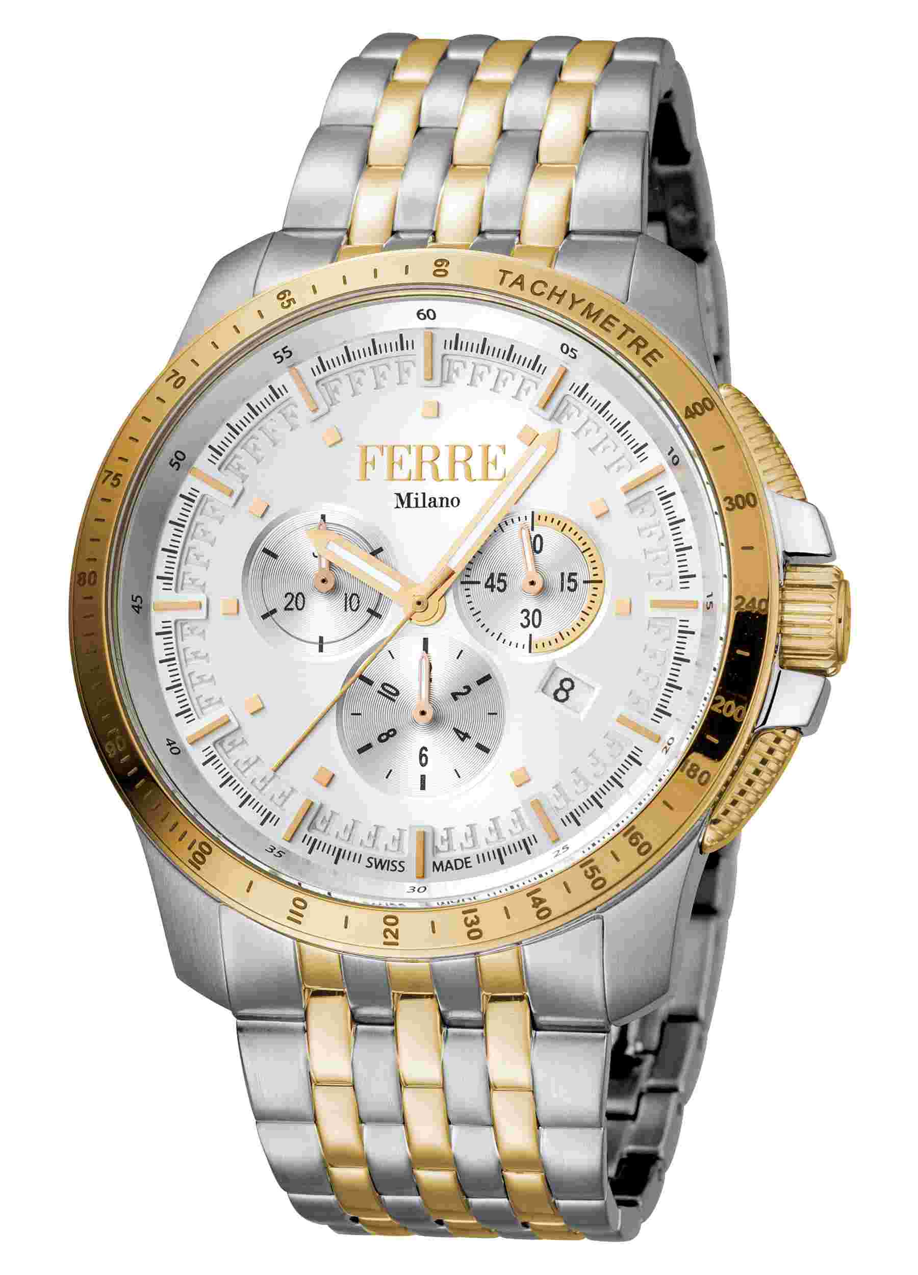 Ferre Milano Silver Two Toned SS/IPYG SSw/ 2/4/6 links in GP FM1G078M0081 Watch