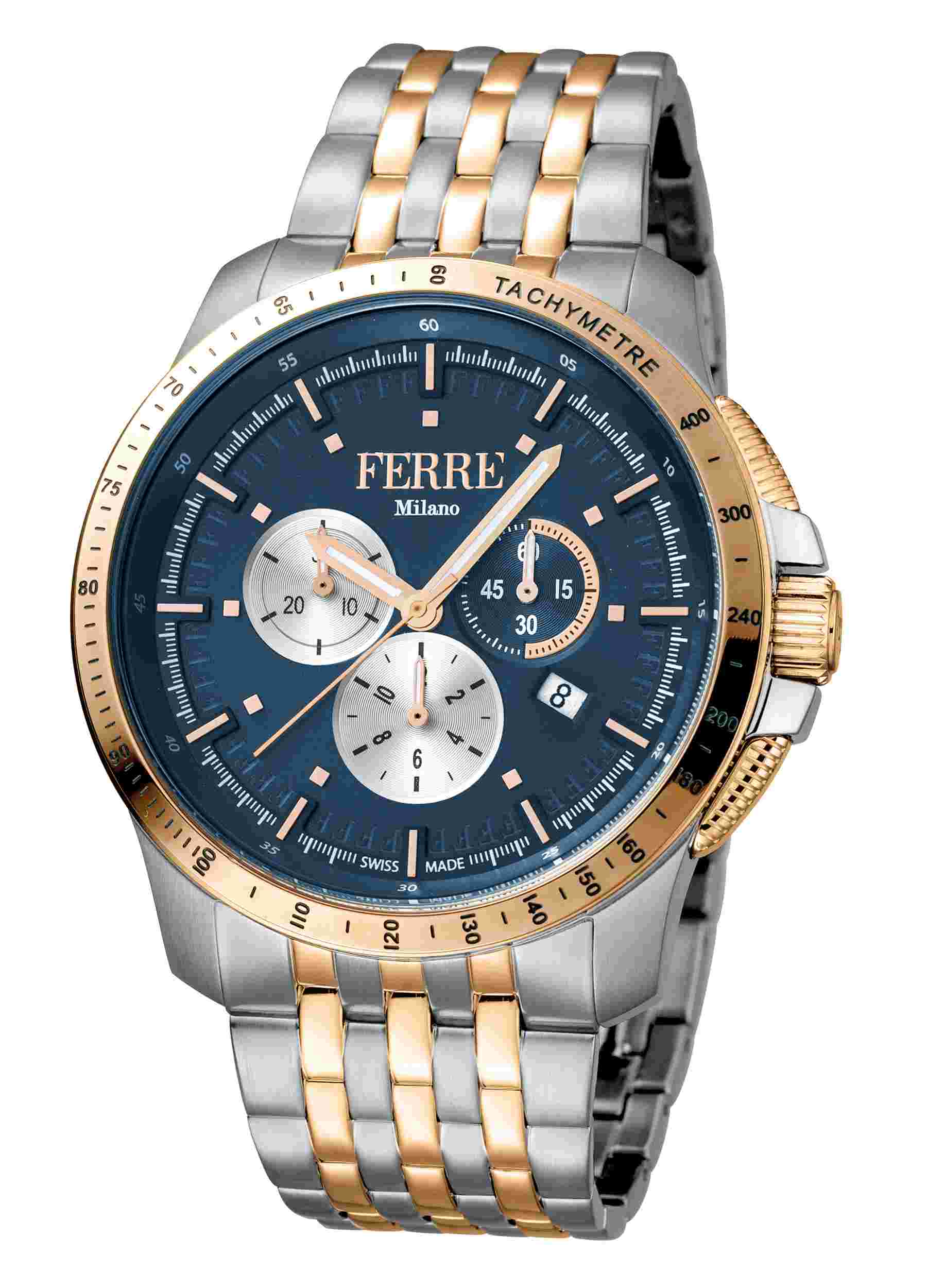 Ferre Milano D. Blue Two Toned SS/IPRG SSw/ 2/4/6 links in RG FM1G078M0091 Watch