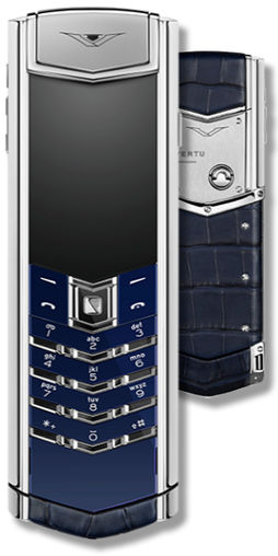 Signature Navy Alligator Stainless Steel Vertu